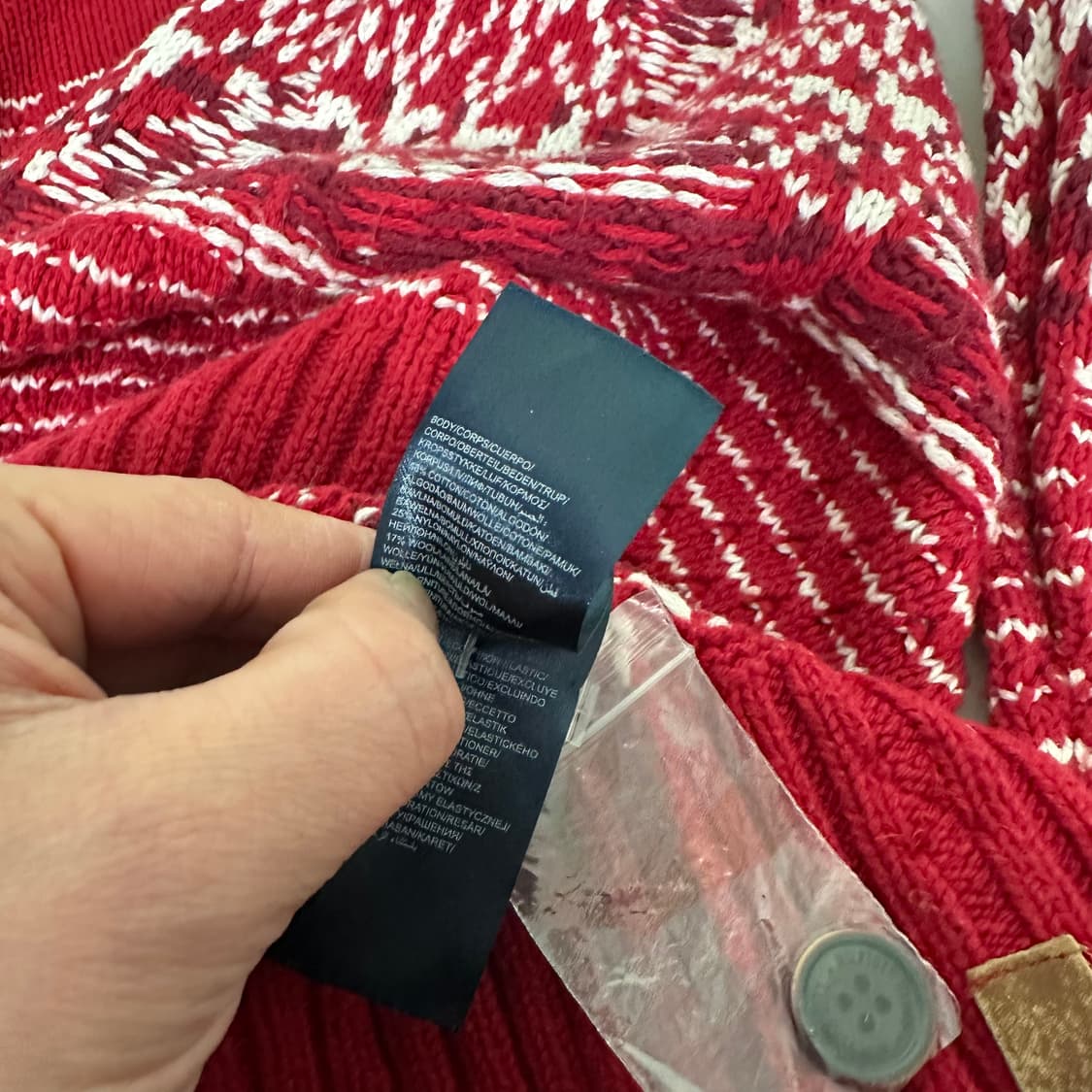 우먼M 타미힐피거 레드 자카드 버튼 반폴라니트 상품이미지7