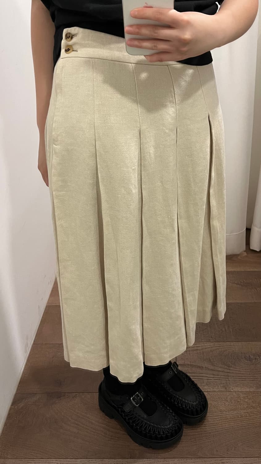 Beige Linen Pleats Skirt 상품이미지4