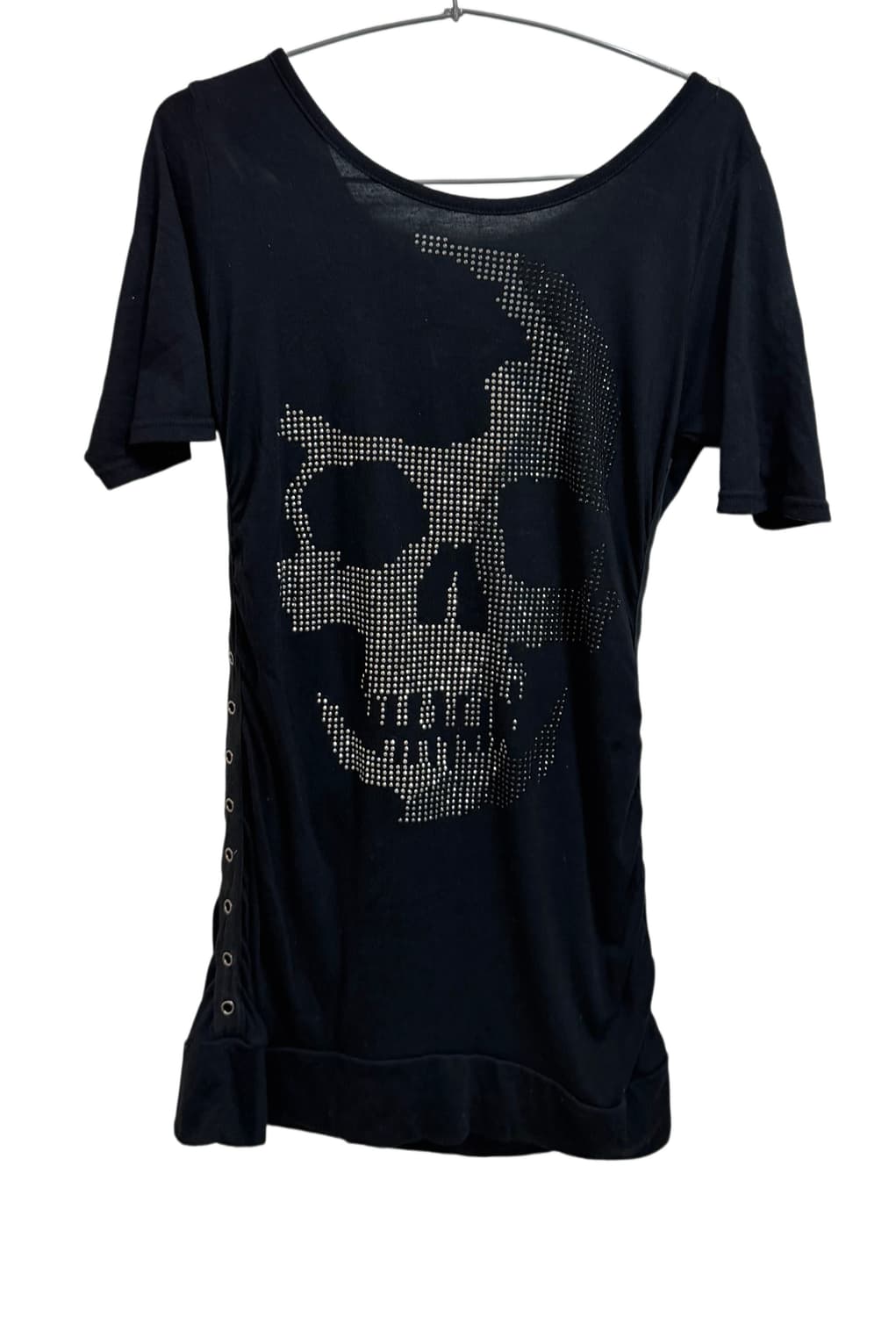 펑크 갸루 y2k 스컬 큐빅 백 리본 미니 반팔 원피스 상품이미지1