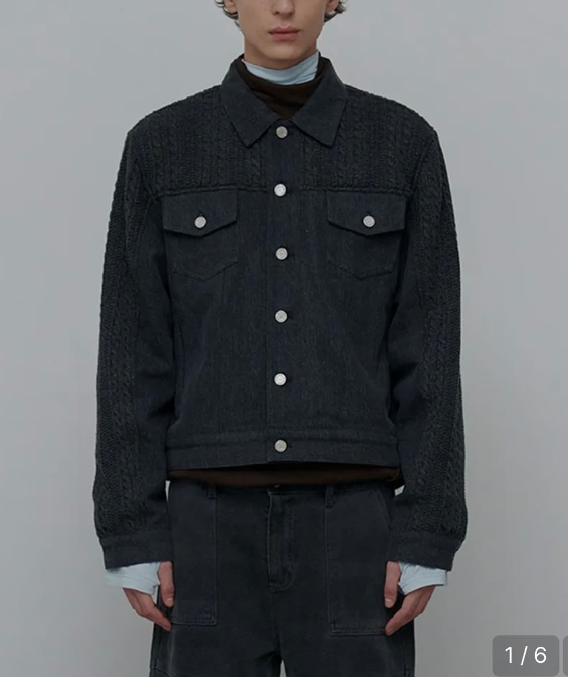 애니타임로릭 니트 믹스자켓 차콜 L 상품이미지1