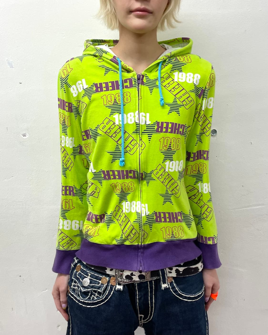Retro Cheer Star Green Hoodie Zip-Up 상품이미지2