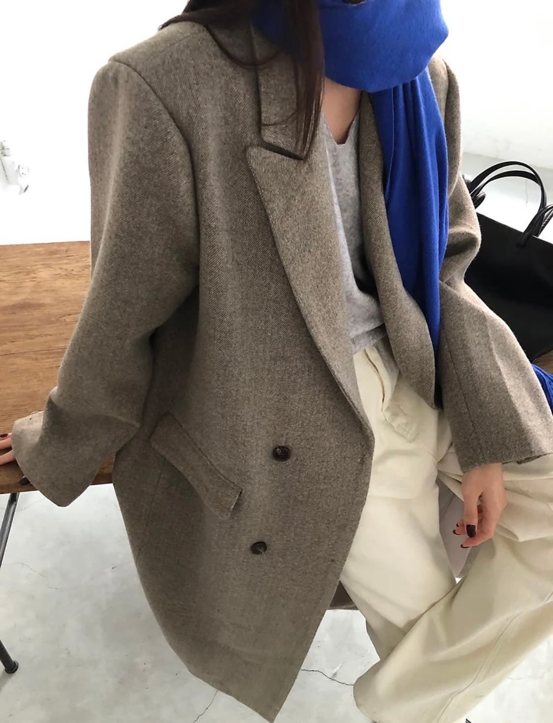 하운드체크 베이지 브라운 맥시 롱코트 상품이미지8