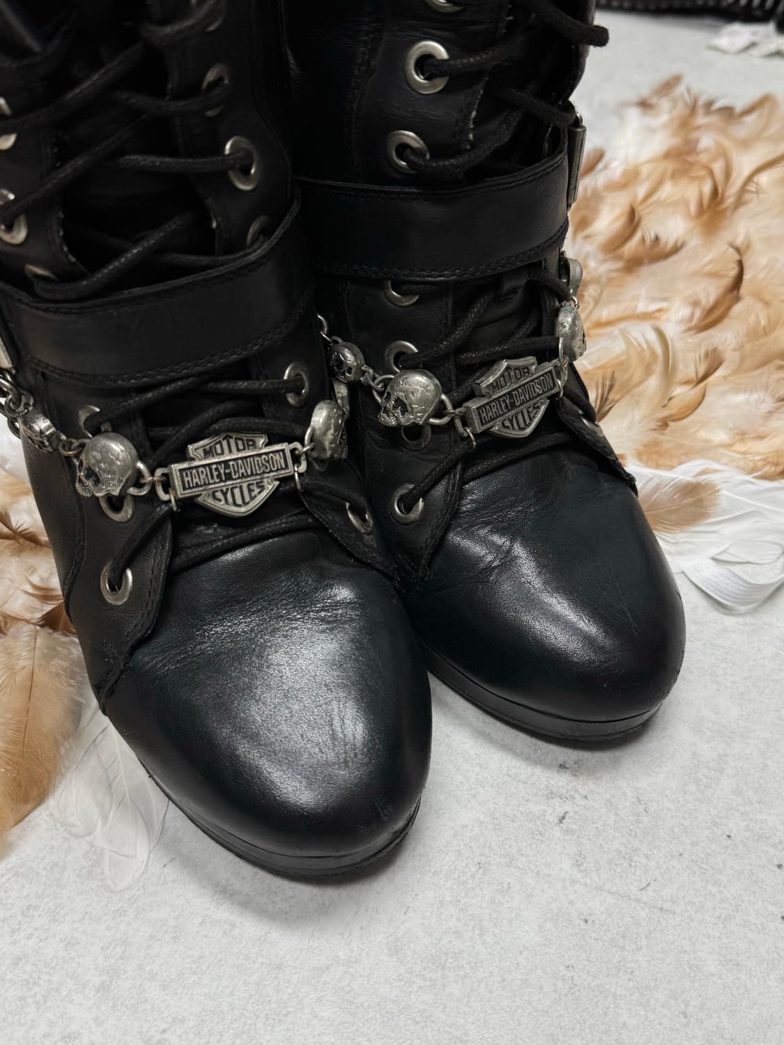 할리데이비슨 희귀매물 해골&로고 실버체인 구두 상품이미지6