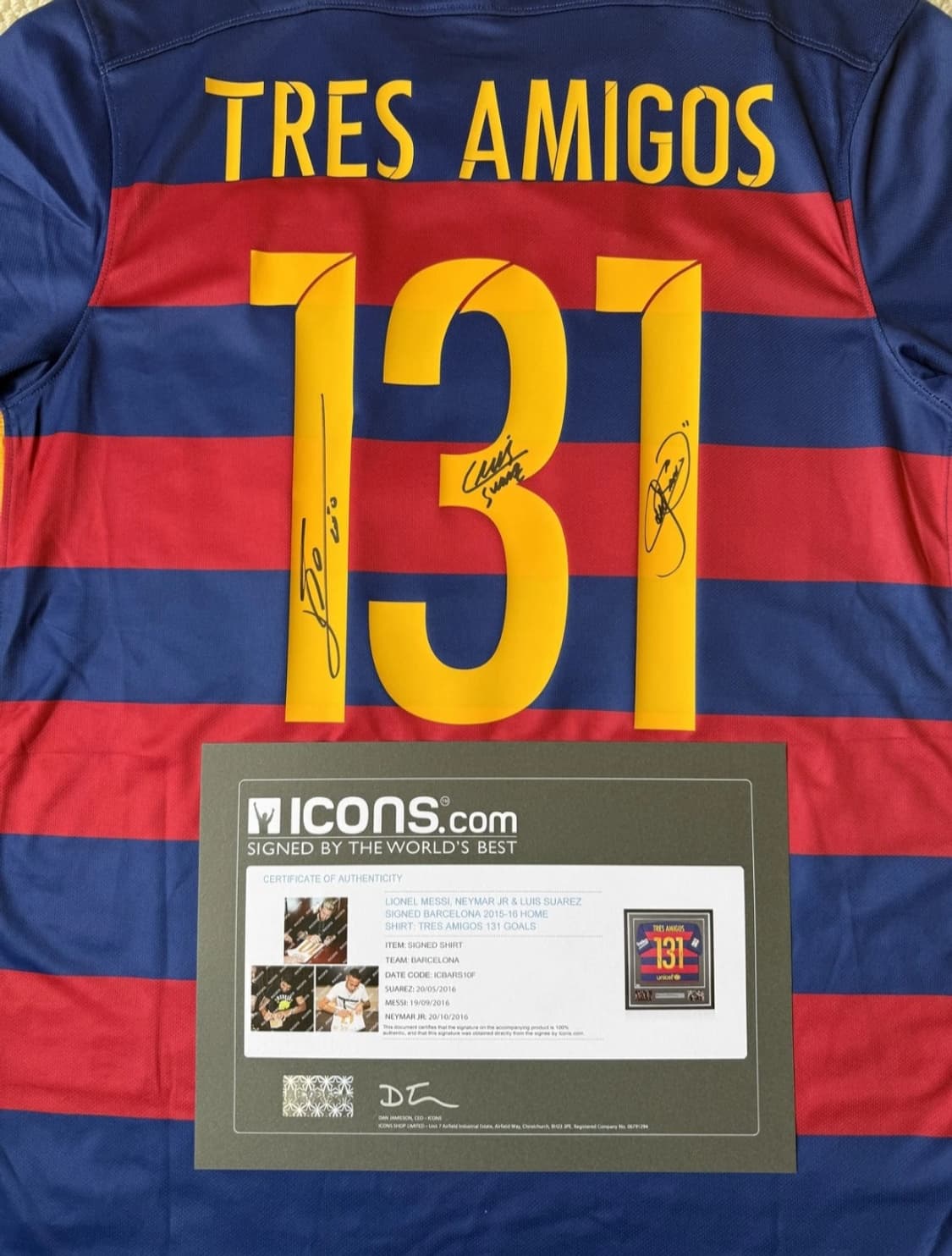 15-16 바르셀로나 MSN 메시 네이마르 수아레즈 사인 유니폼 상품이미지2