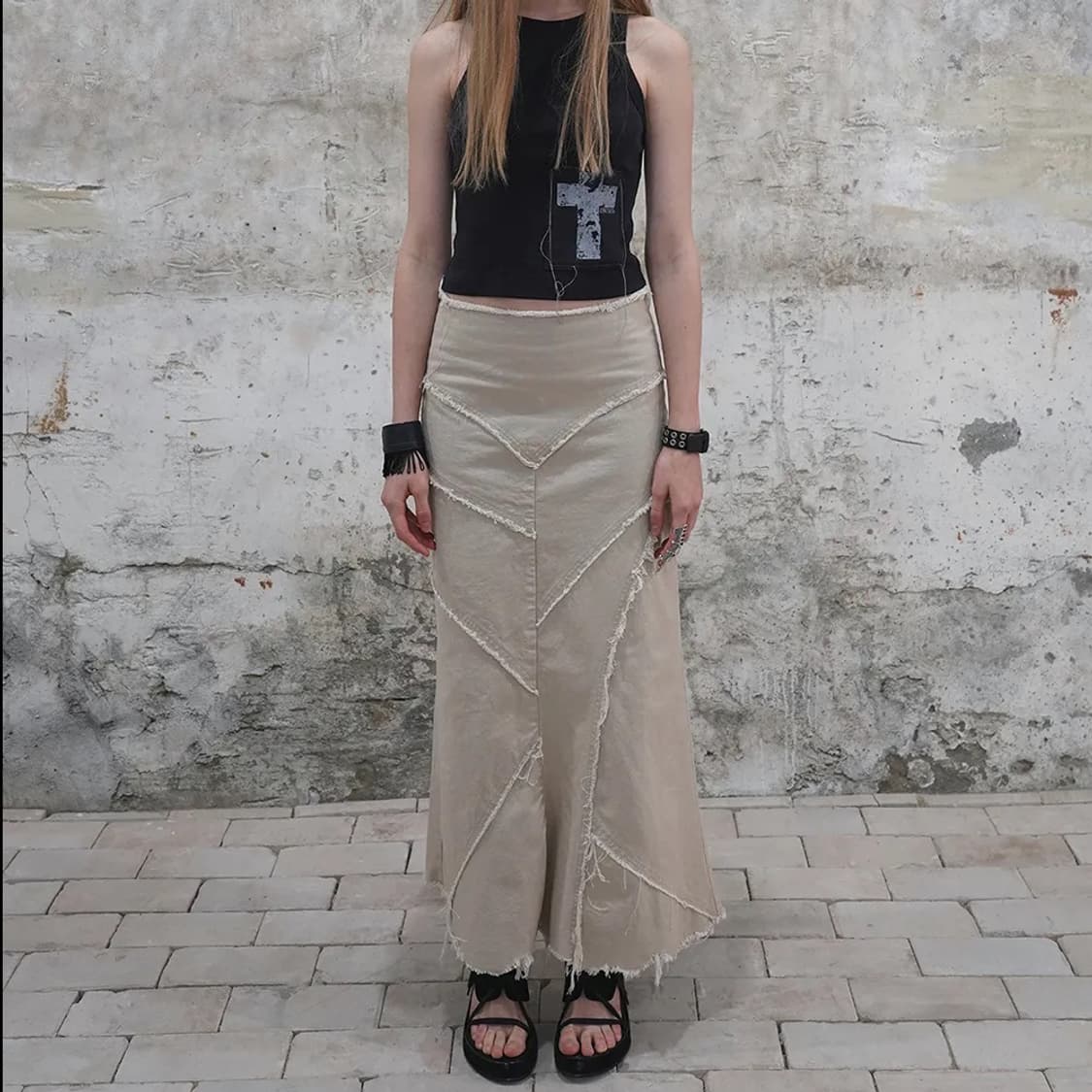 데어드 슬래시 심 롱 스커트 상품이미지1