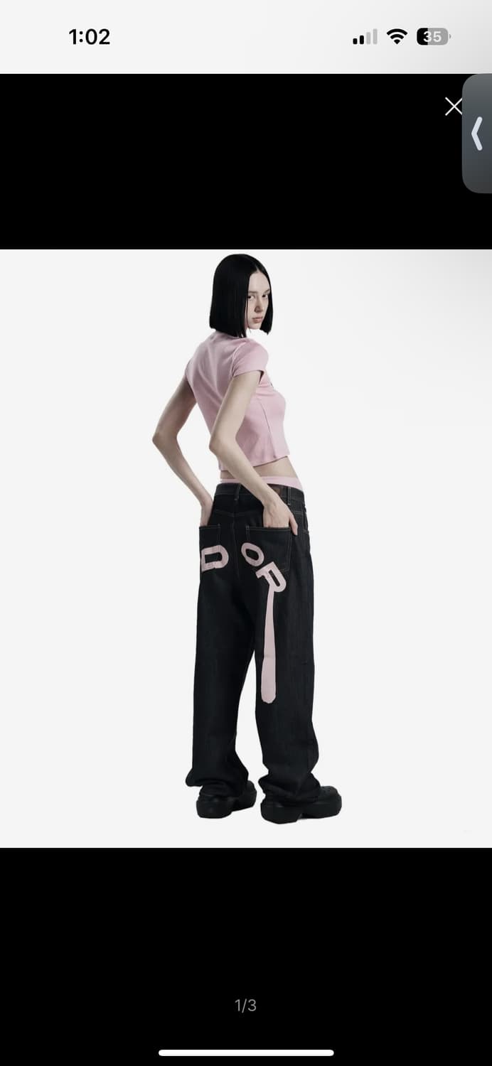 (새상품)오도어 odor Logo drop denim in pink 팬츠 상품이미지2