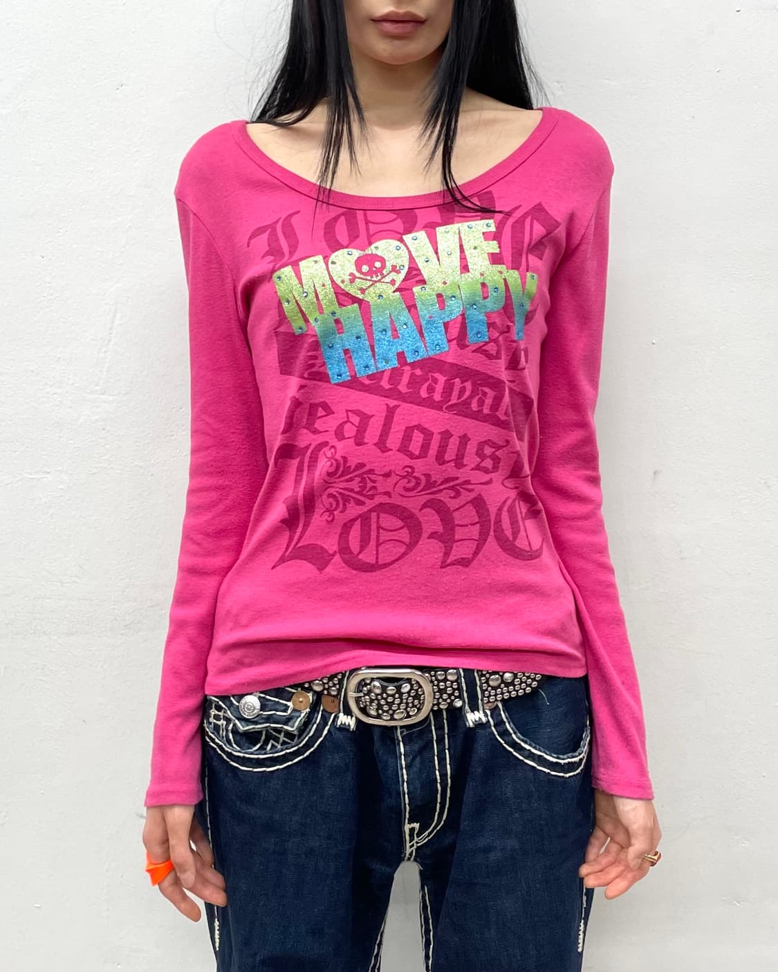 Mood Happy Skull Pink Long Sleeve 상품이미지2