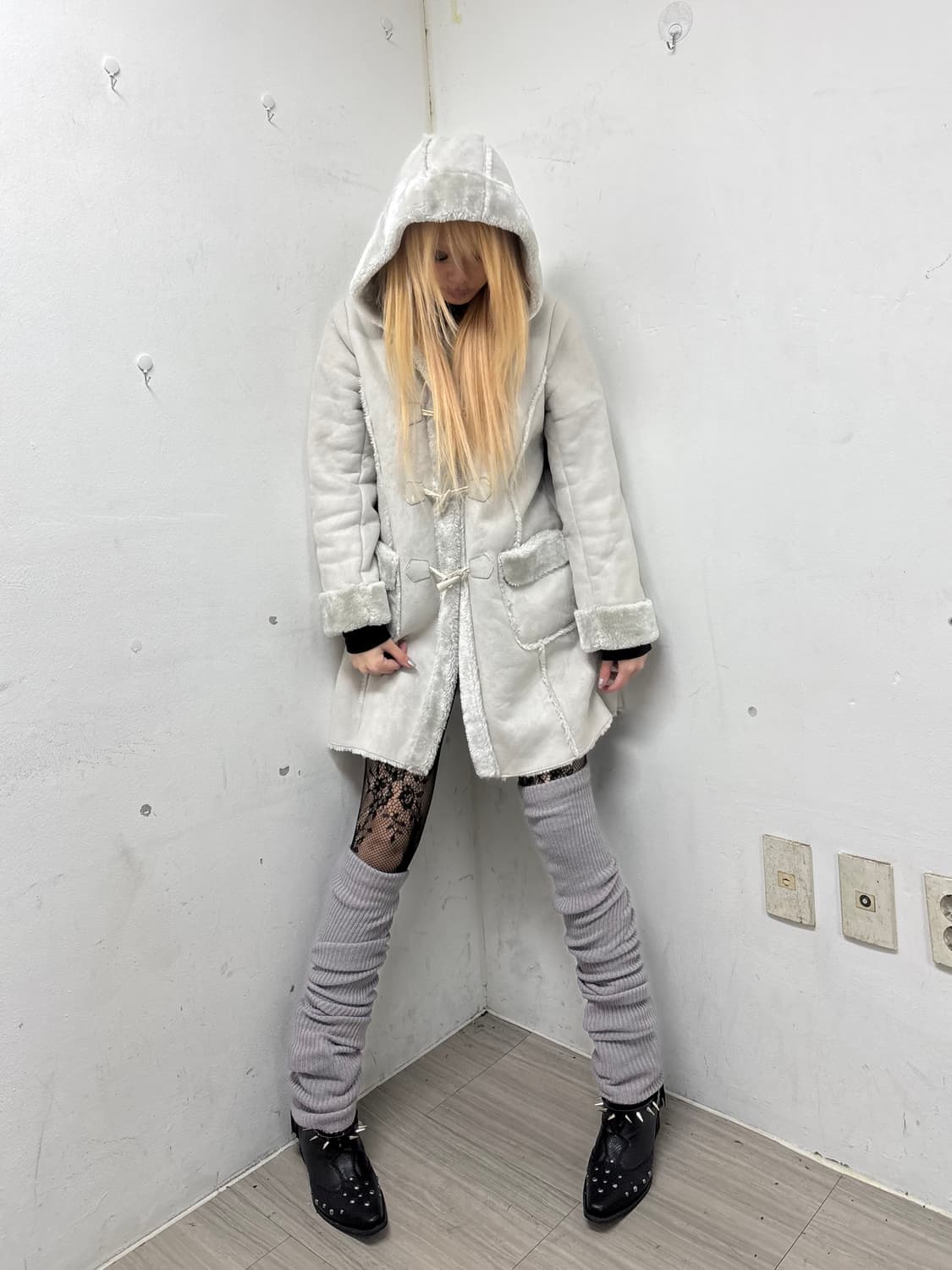 White&Grey Fur Over-Size Hoodie Coat 상품이미지2
