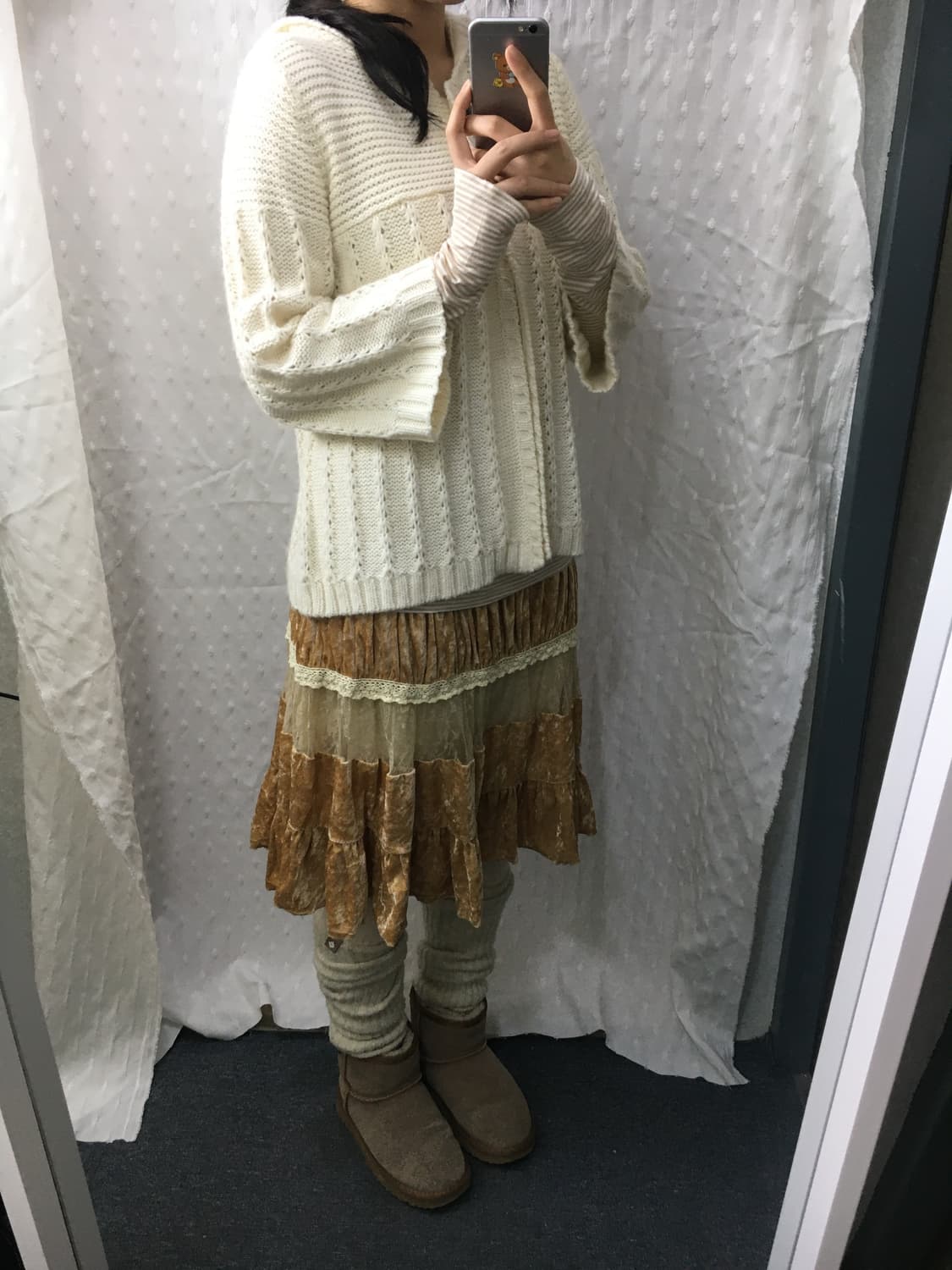 카멜 벨벳 레이스 스커트 상품이미지3