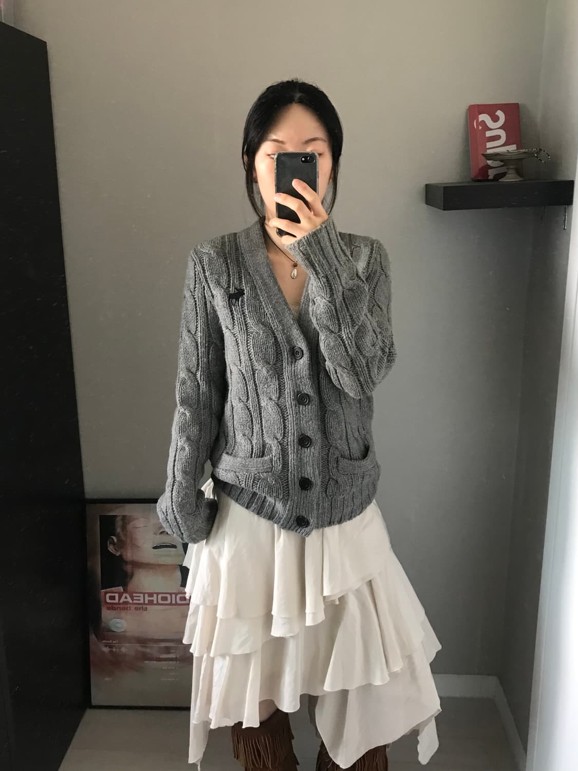 아베크롬비 산양 로고 케이블 차콜 니트 가디건 상품이미지2