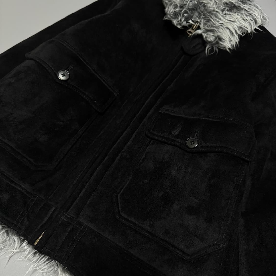 빔즈(BEAMS) 블랙컬러 아크릴 폴리 혼방 폭스 퍼 몰스킨 쇼트 자켓 상품이미지6