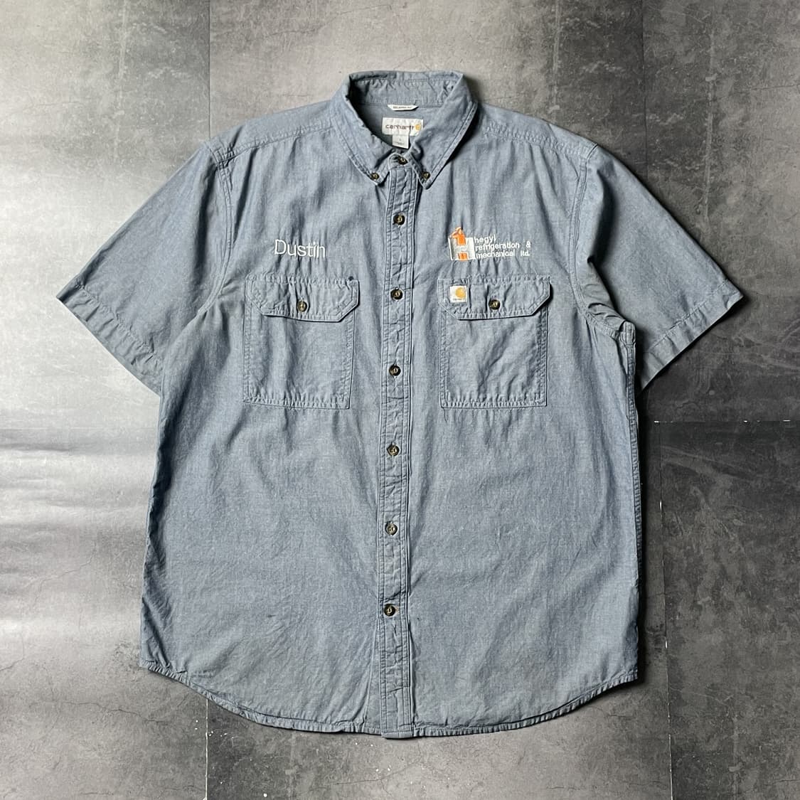 CARHARTT 칼하트 빈티지 블루 플랩포켓 반팔 워크셔츠 A01007 상품이미지1