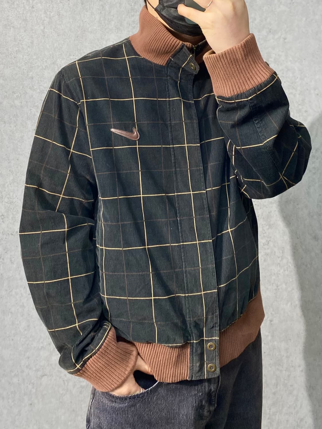 [L] 레어 00s Nike 브라운 스우시 코듀로이 체크 자켓 상품이미지10