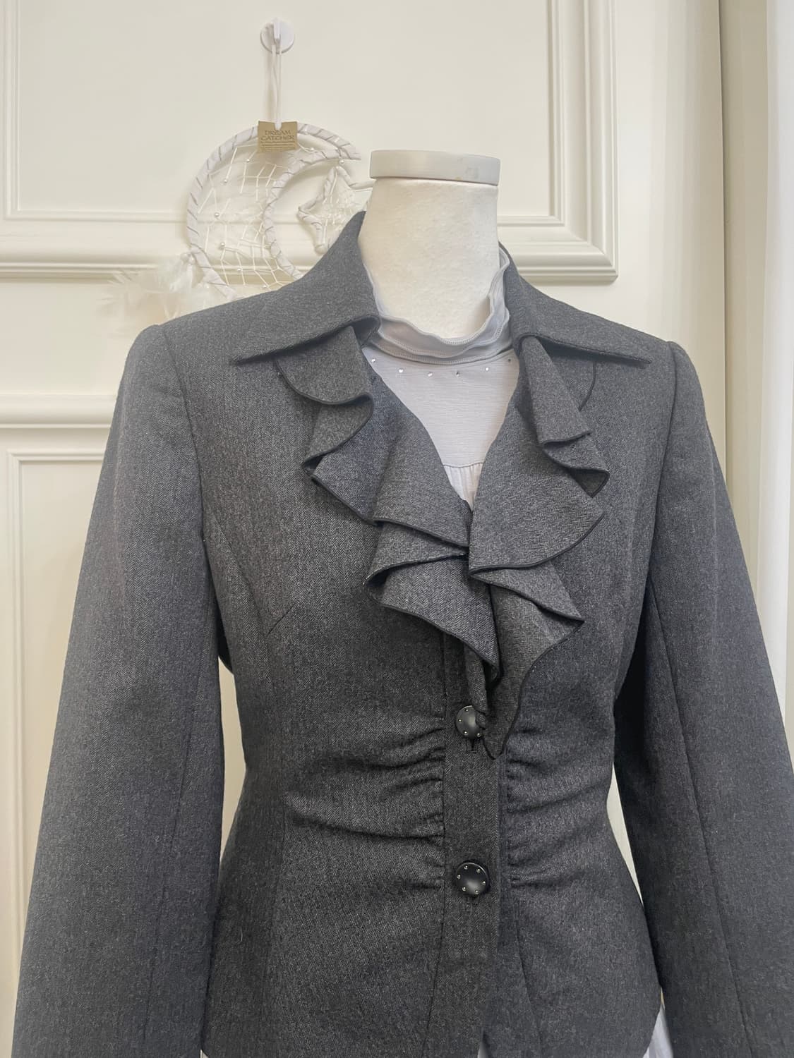 dark gray wool shirring ruffle jacket 상품이미지6