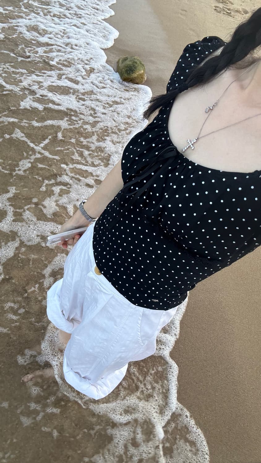 역시즌 할인) 페일제이드 Dot Ribbon Cap Sleeve T 상품이미지4