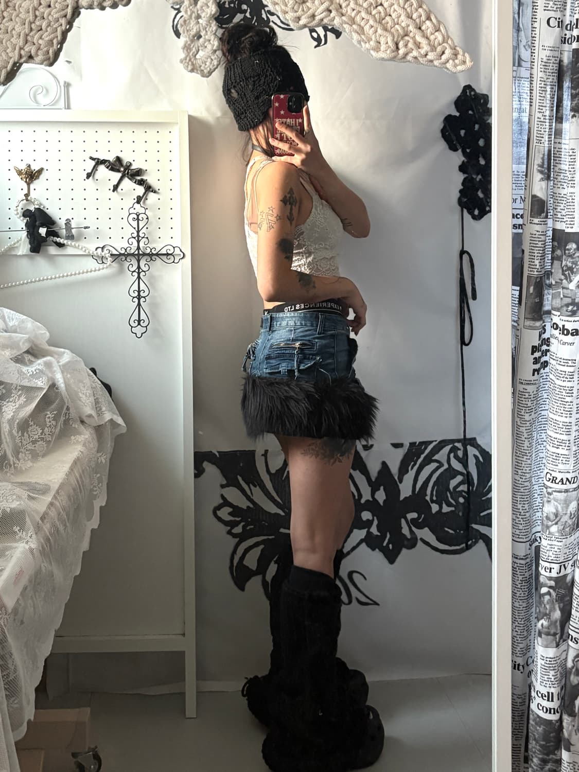 • hurtremake denim cargo fake fur skirt 상품이미지3