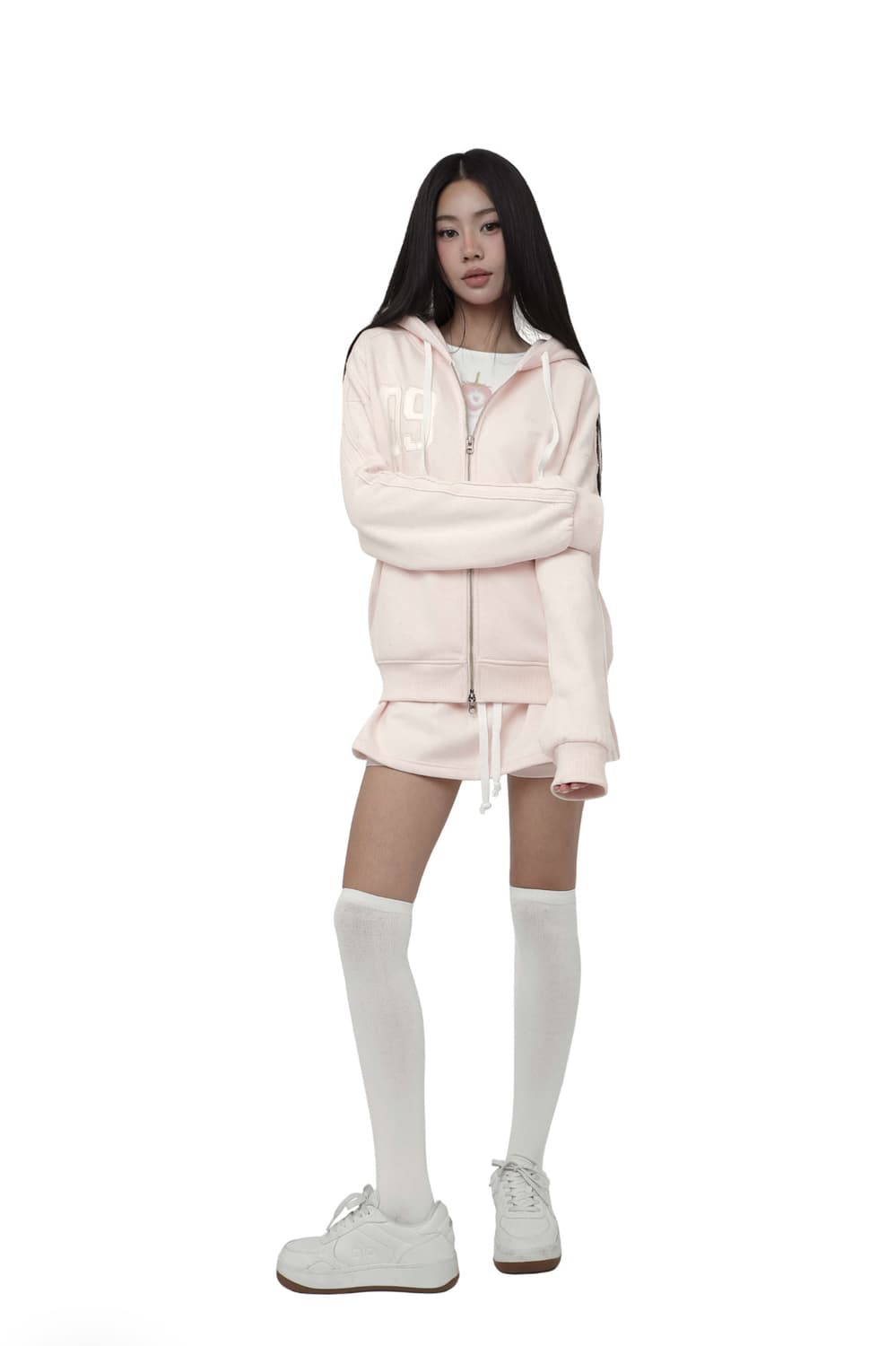 클리시어 09 넘버링 후드집업 핑크🩷 상품이미지3