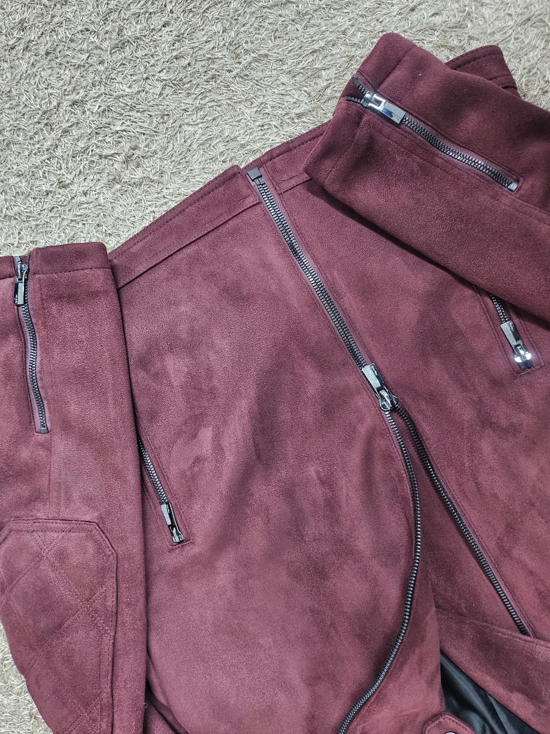 자라맨 ZARA 스웨이드 라이더 자켓 버건디 상품이미지6