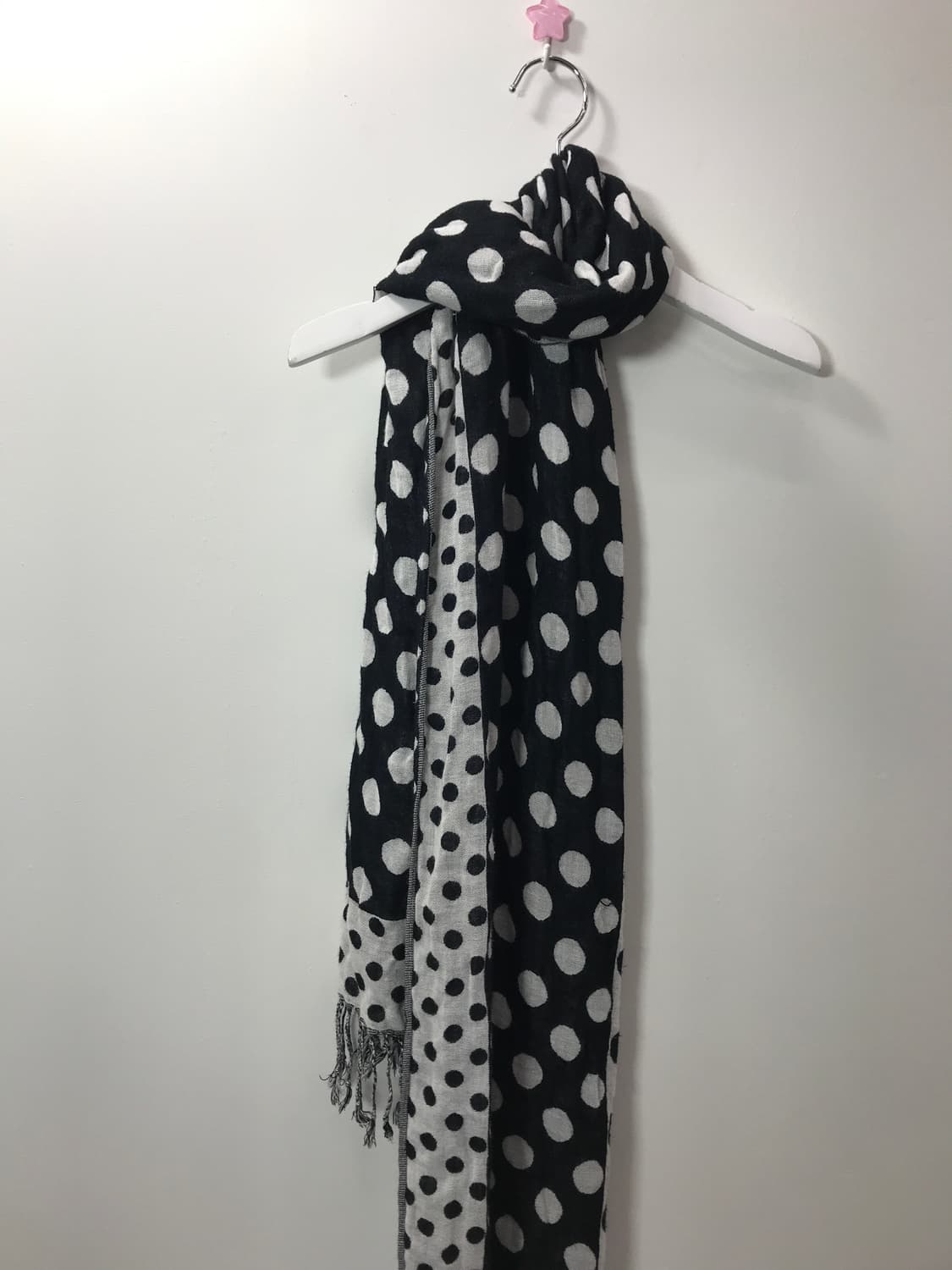 Jpn Black&White Polka Dot Fringe Muffler 상품이미지3