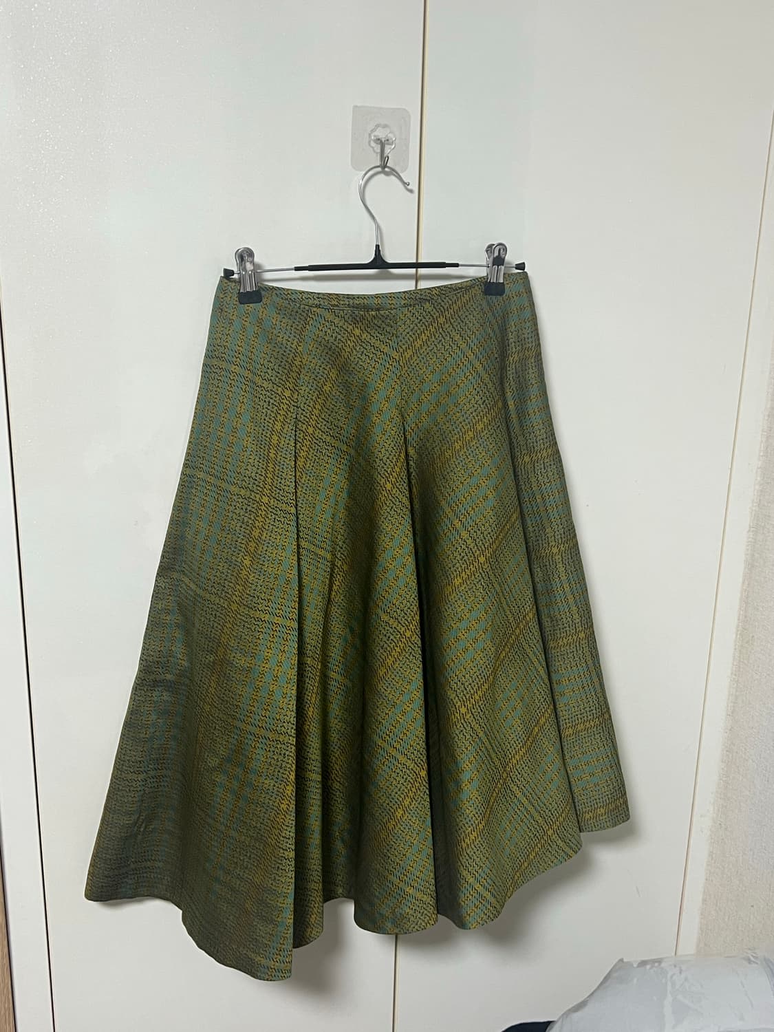 빈티지 그린체크 A라인 미디 스커트 상품이미지3