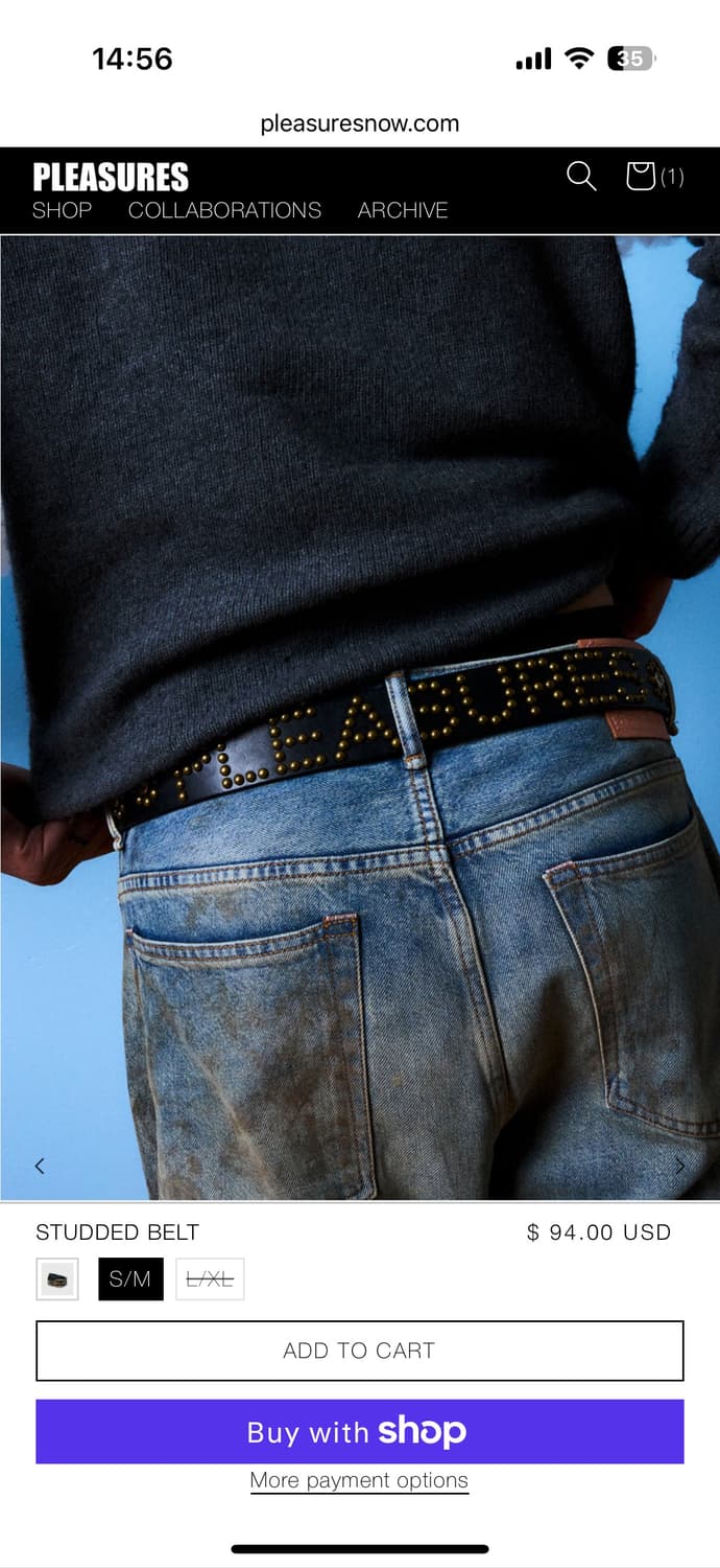 Pleasures studded belt 사이즈 L,XL 미착용 상품이미지2