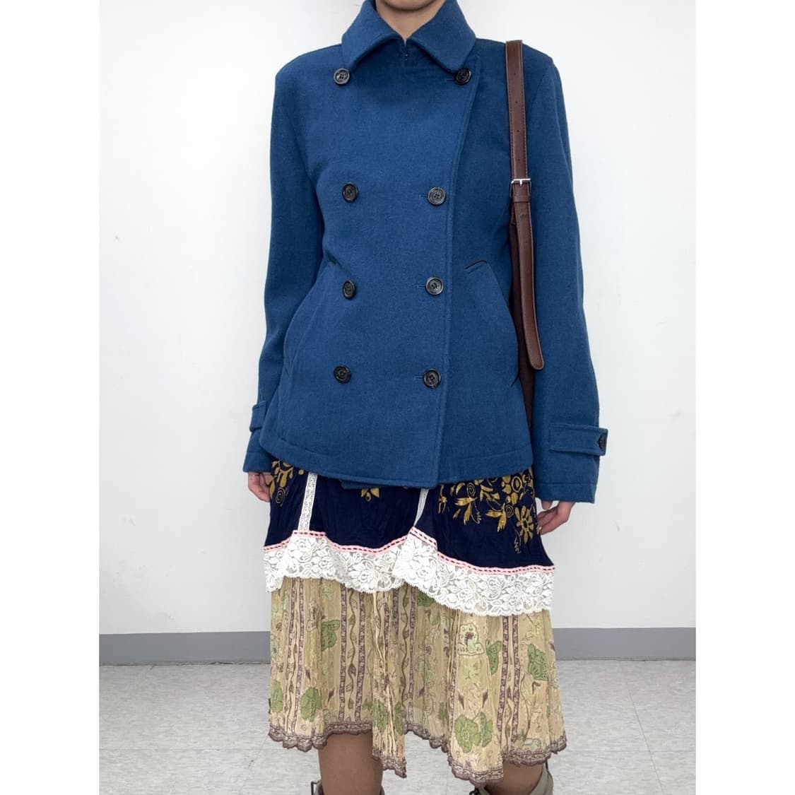 빈티지 블루 더블 하프 코트 울 자켓 상품이미지3