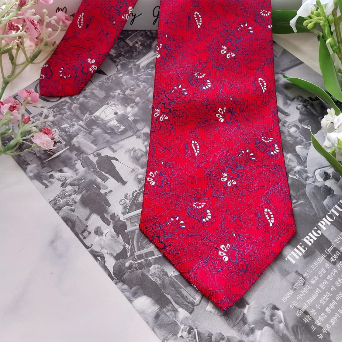 턴불앤아서 실크 레드 페이즐리 자카드 넥타이 9.5cm A+등급 K196 상품이미지9