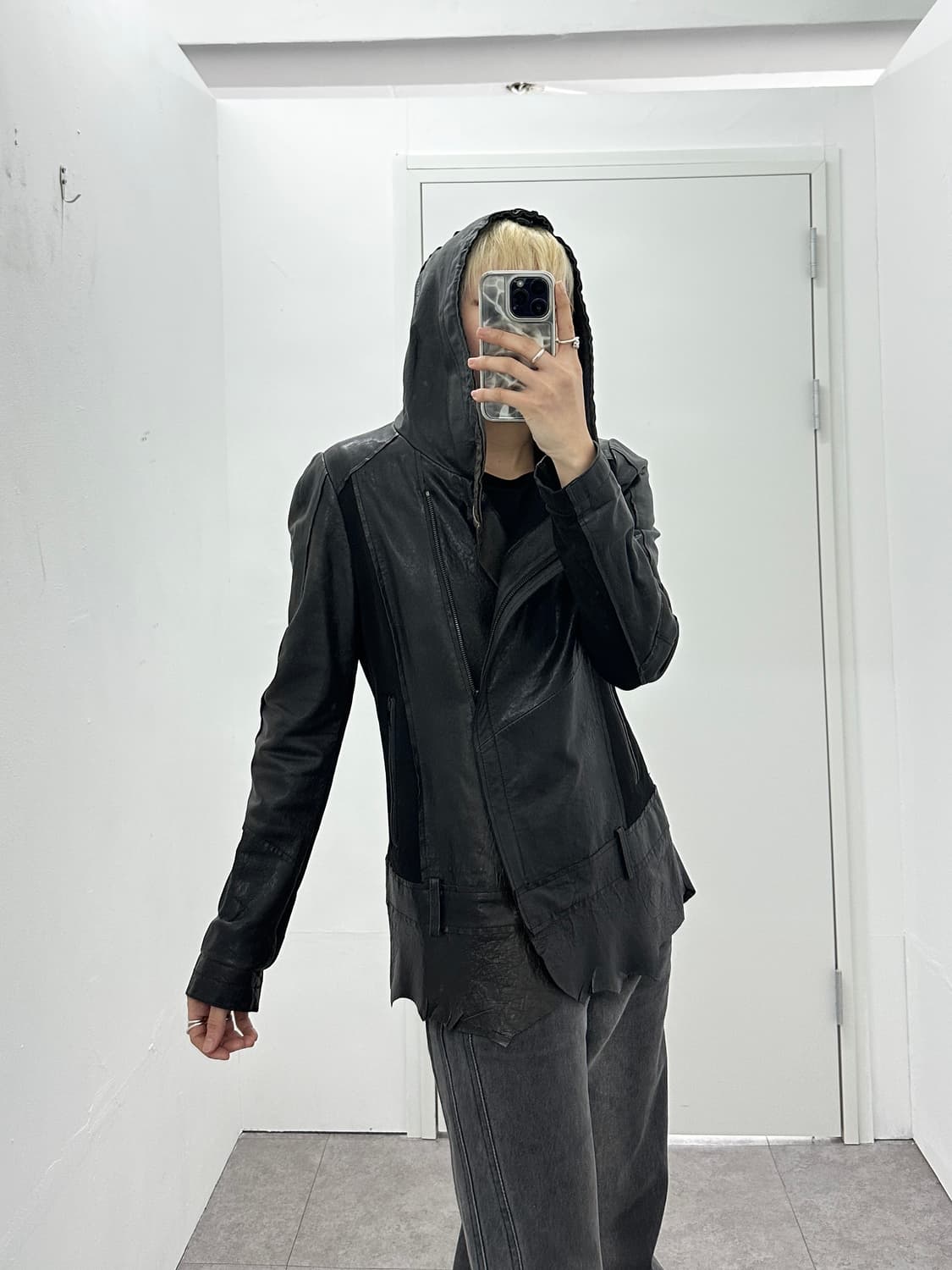 Asymmetric drape sheepskin leather jacke 상품이미지1