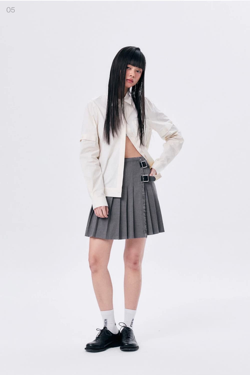 할로미늄 SHORT PLEATED WRAP SKIRT  / GRAY 상품이미지1