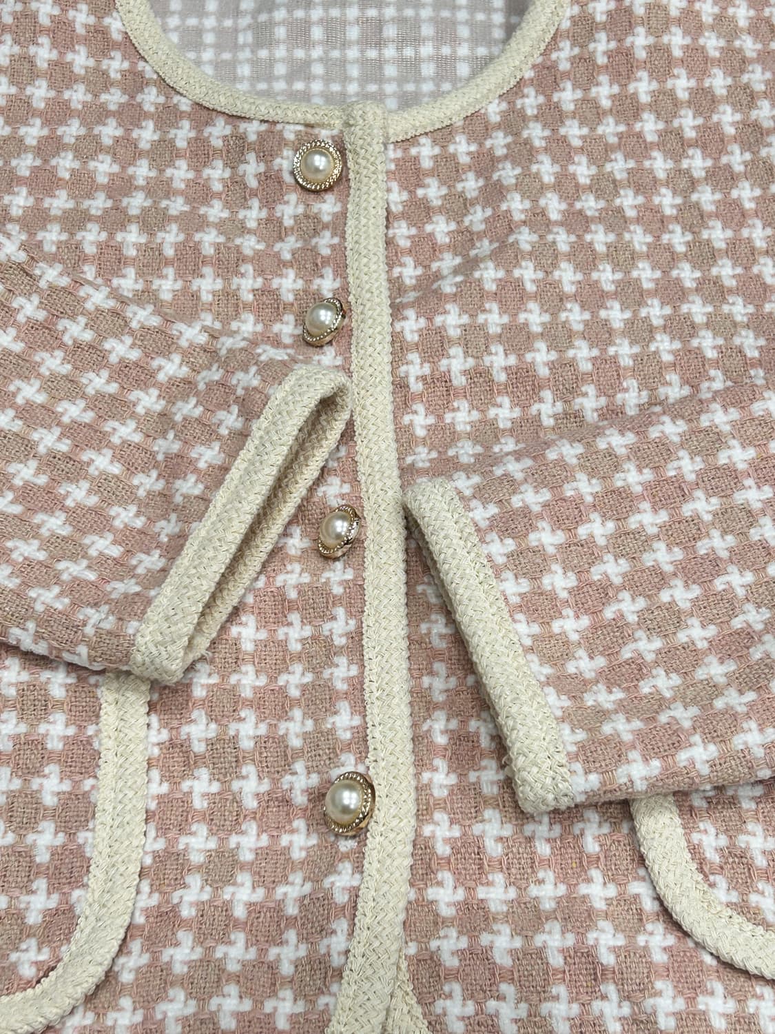 [F] 미엘로 인디핑크 하운드투스 트위드 자켓 가디건 여성 F 상품이미지6