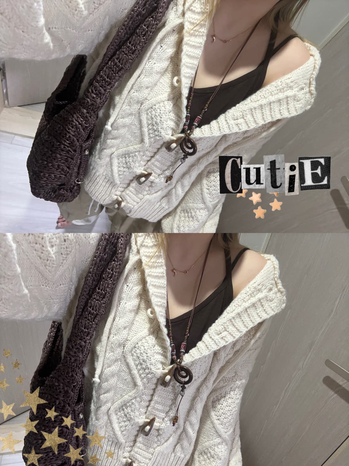 빈티지 꽈배기 떡볶이 니트 후드 상품이미지1