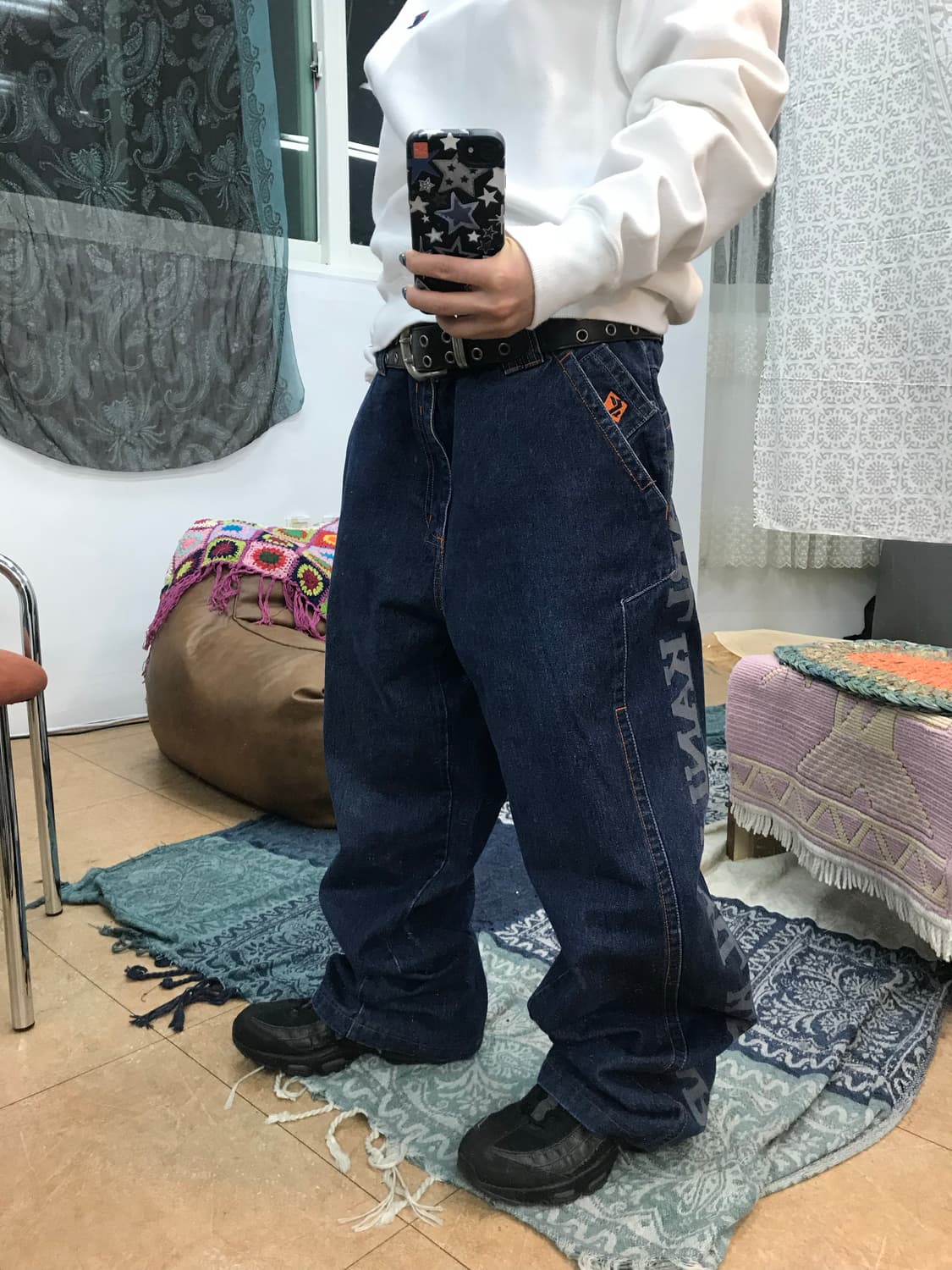 칼카니 사이드프린팅 디테일 데님팬츠  상품이미지1