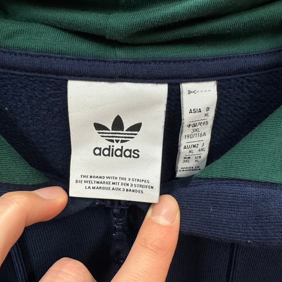 아디다스 하프집업 후드티 전면 클래식 로고 포인트 네이비 그린 상품이미지6