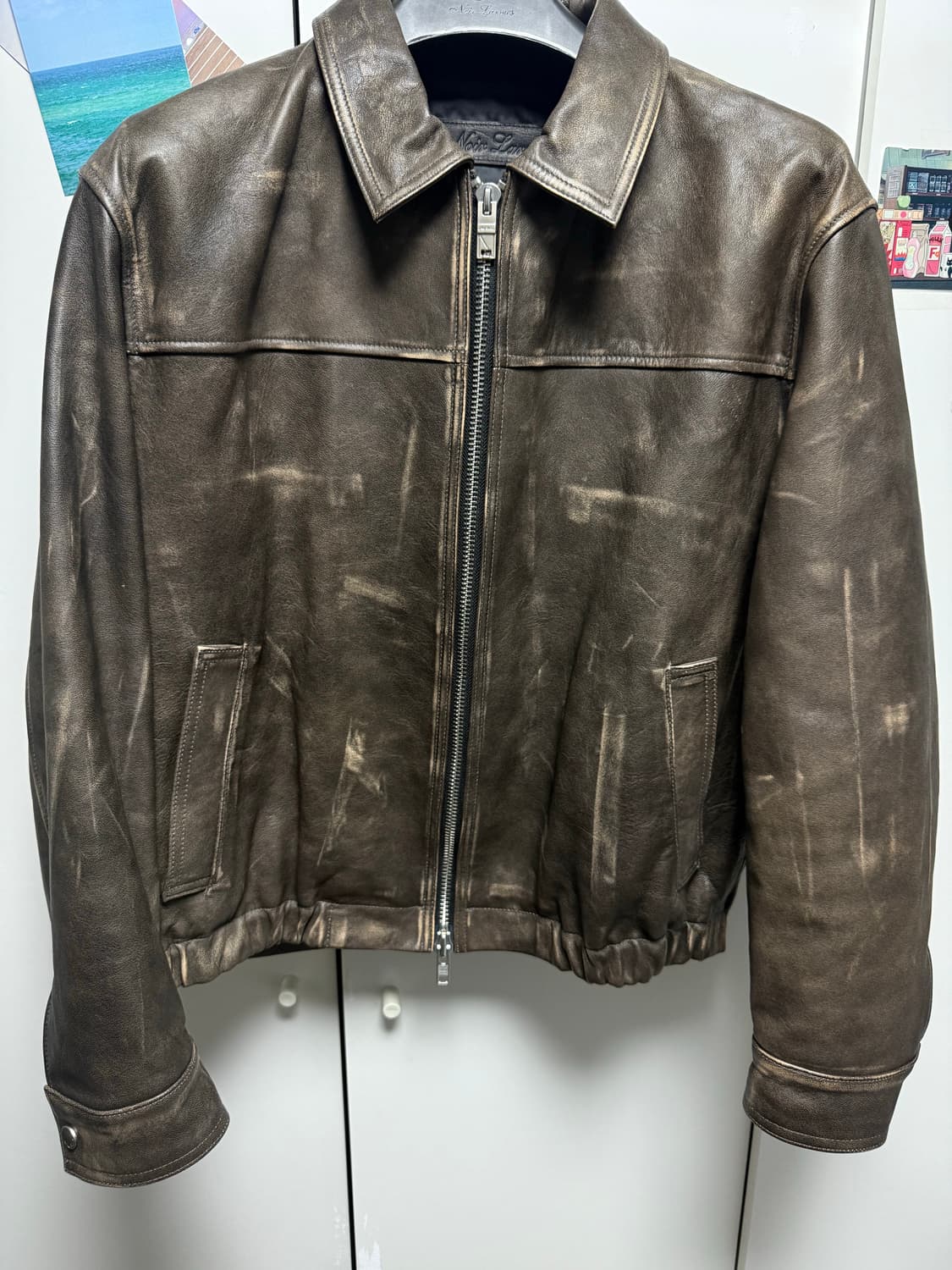 느와르라르메스 세미오버 블루종 레더자켓 46 착샷o 상품이미지2