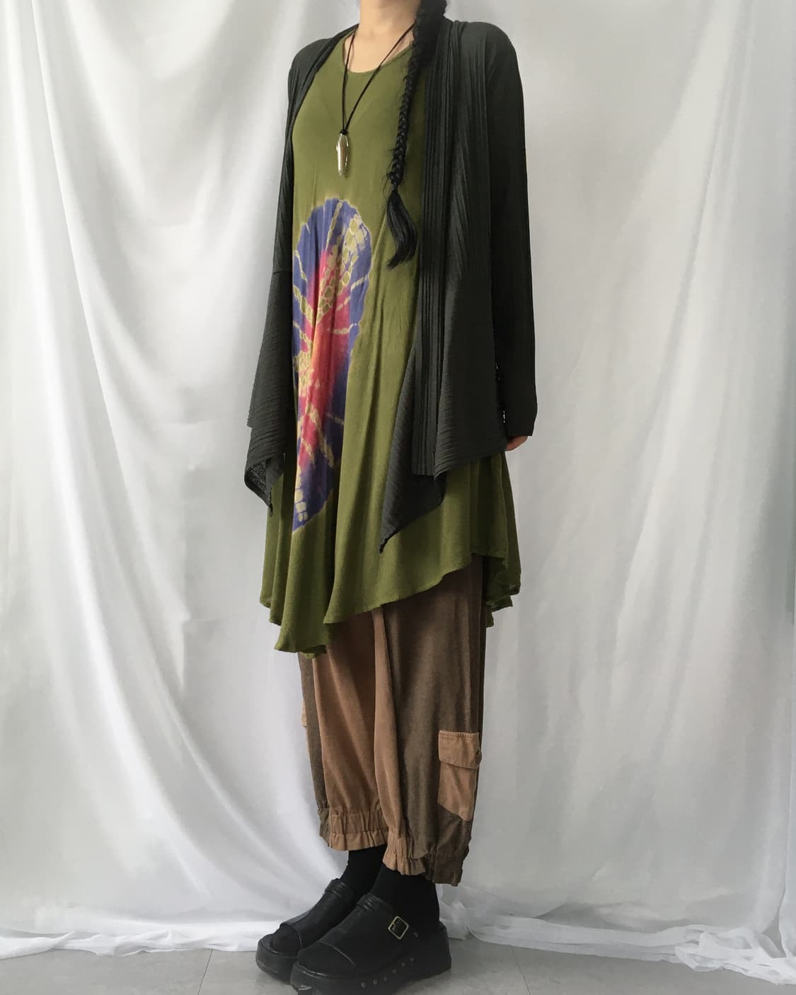 Lace layered open drape cardigan 상품이미지5
