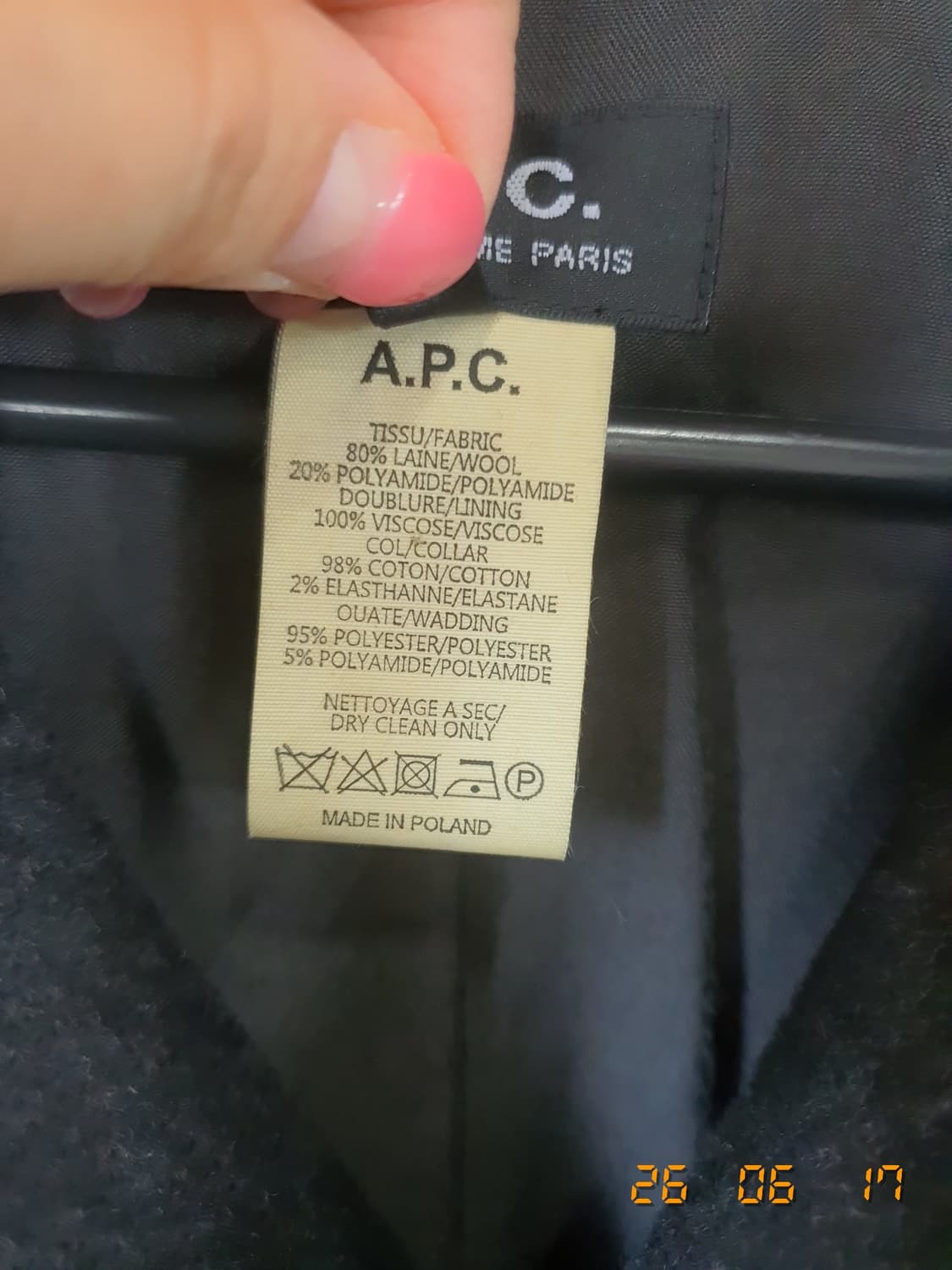 A.P.C. (아페쎄)정품 남성 코트 S  차콜 상품이미지5