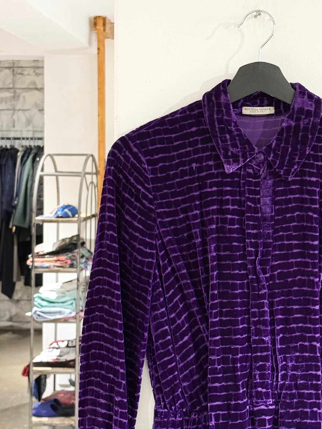 보테가베네타 퍼플 벨벳 패턴 셔츠 스트랩 드레스 상품이미지2