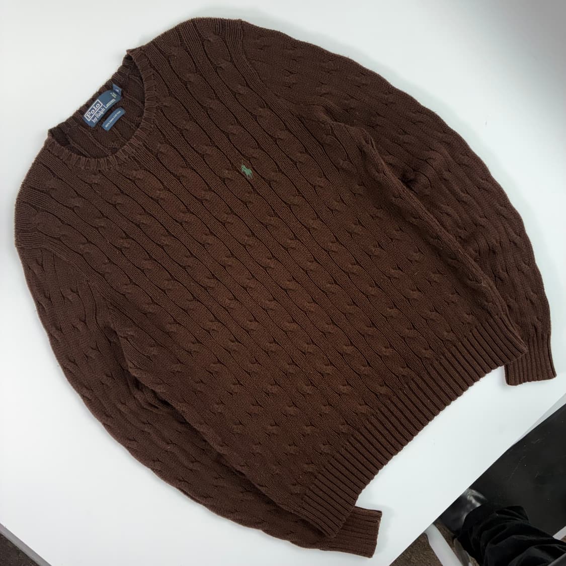 Polo  폴로 랄프로렌 자수 피마코튼 브라운 꽈배기 니트 상품이미지2