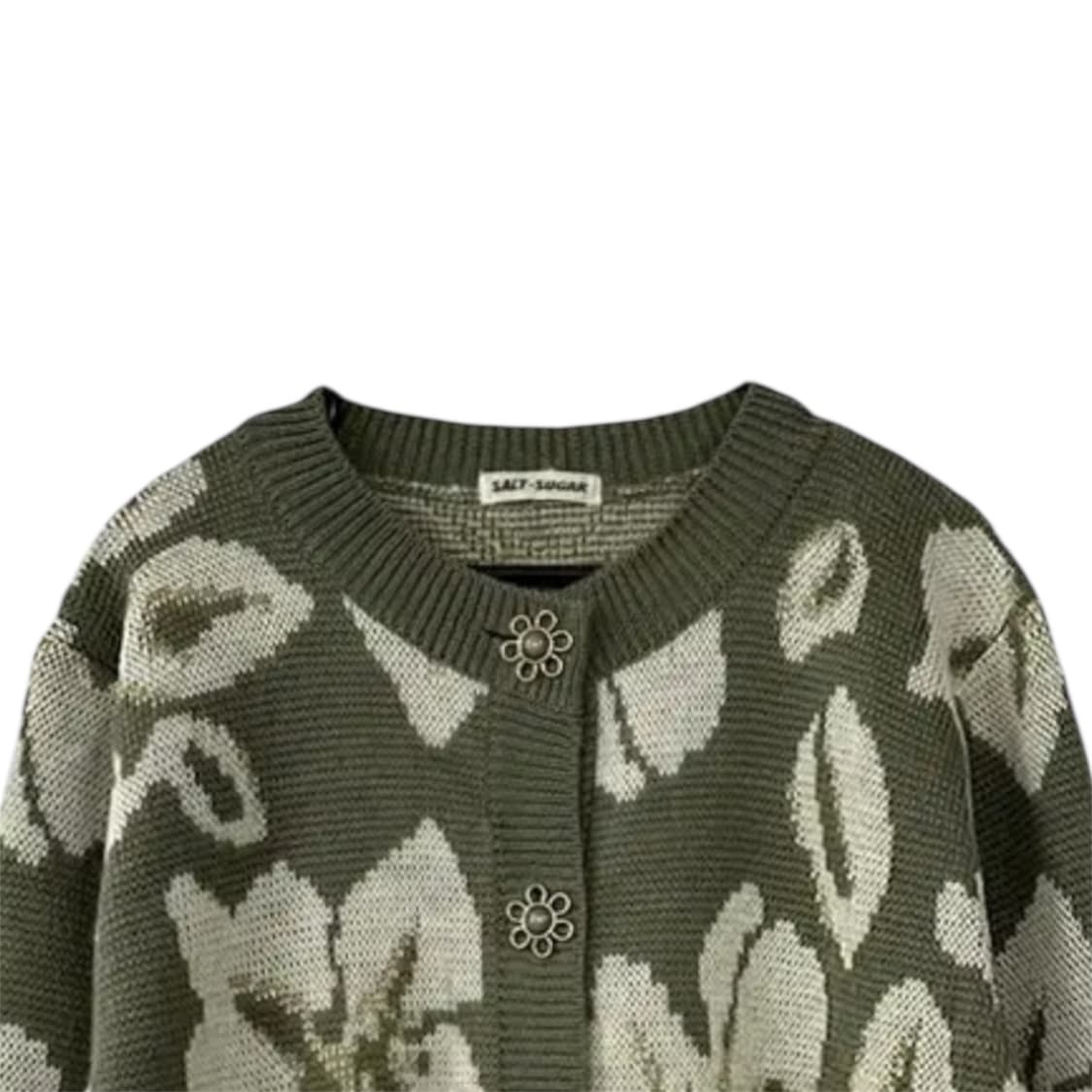 Khaki Flower-Patterned Wool Cardigan 상품이미지2