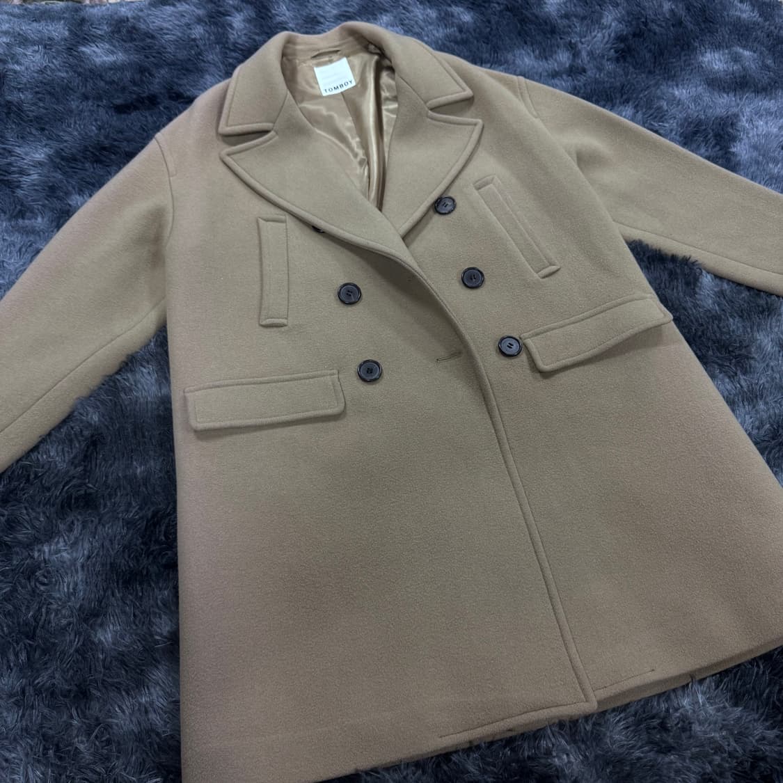 투티/0088 톰보이 베이지 더블버튼 롱 코트 상품이미지4