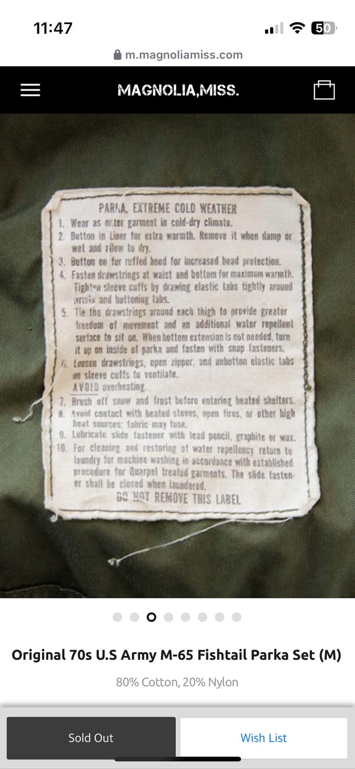 오리지널 피쉬테일 M-65 개파카 M사이즈 팝니다 상품이미지5