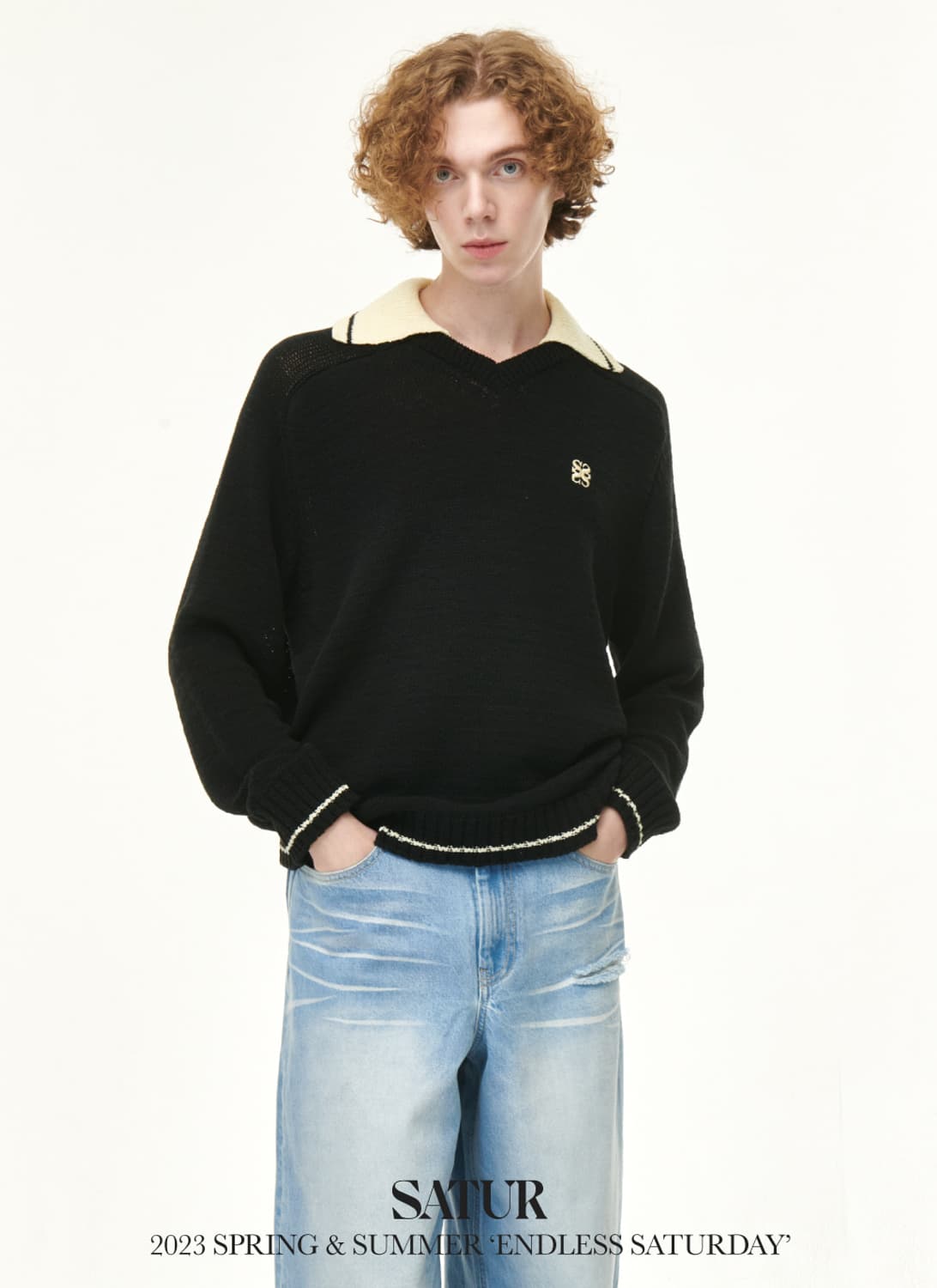 세터 로잔 브이 넥 칼라 니트 리조트 블랙 XL 상품이미지4