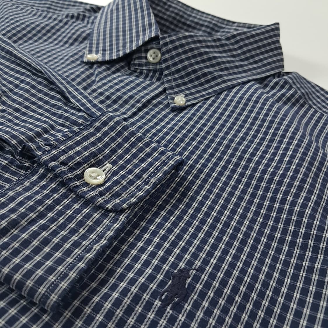 CK445 L 폴로 90s 홍콩판 마이크로체크 다크네이비 셔츠 남방 상품이미지4
