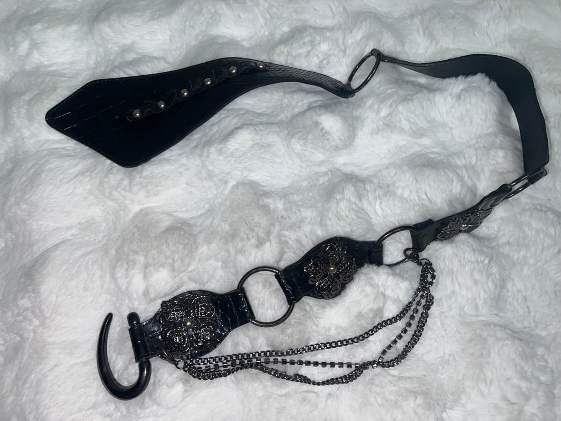 빈티지 블랙 크로크 체인 스터드 벨트 상품이미지6