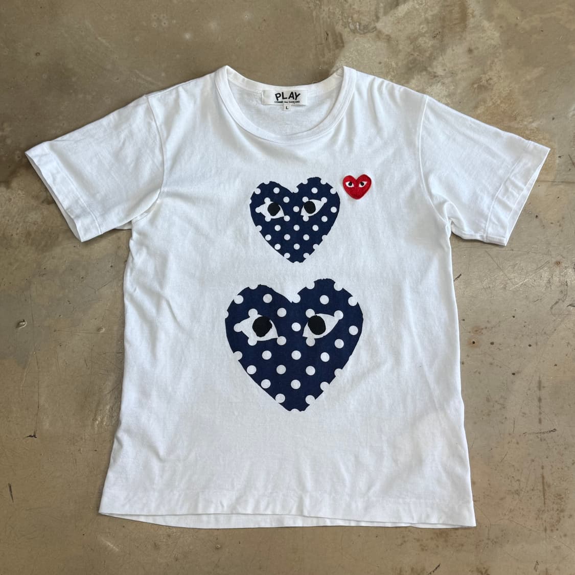 L 꼼데가르송 여성용 폴카 도트 하트 반팔 티셔츠 상품이미지2