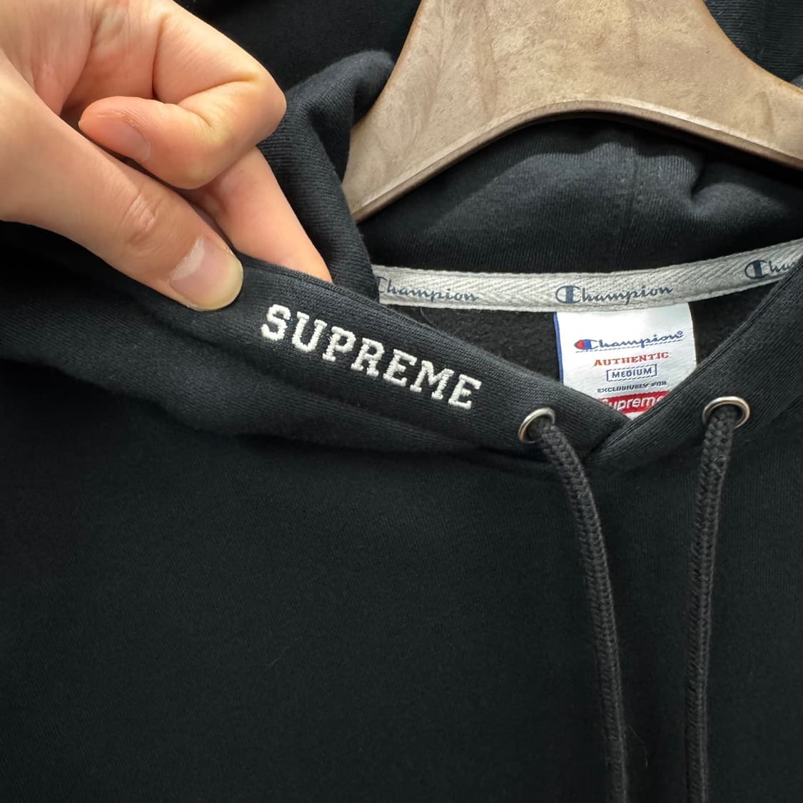 18S/S 슈프림 X 챔피온 후디 스웻셔츠 빅로고 프린팅 디테일 후드티 상품이미지3