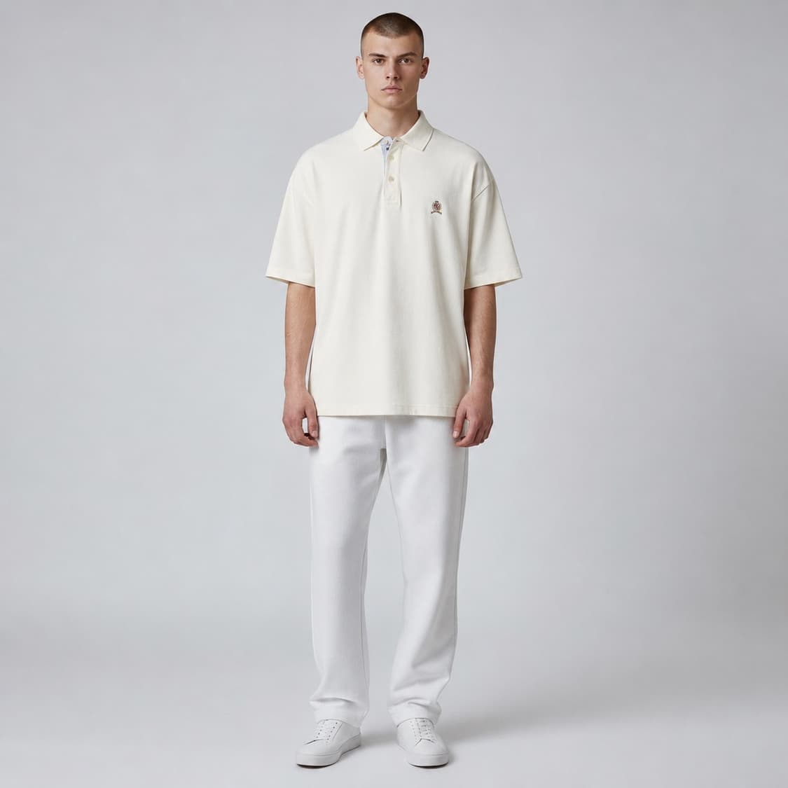 [L] Tommy 타미힐피거 아이보리 월계수 자수 반팔 카라티 상품이미지3