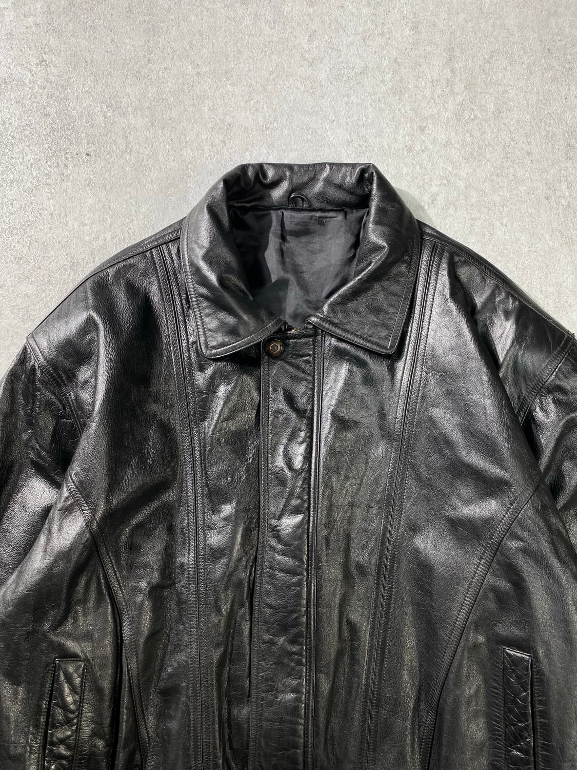 [M-L] Vintage 빈티지 양가죽 블랙 레더 봄버자켓 상품이미지2