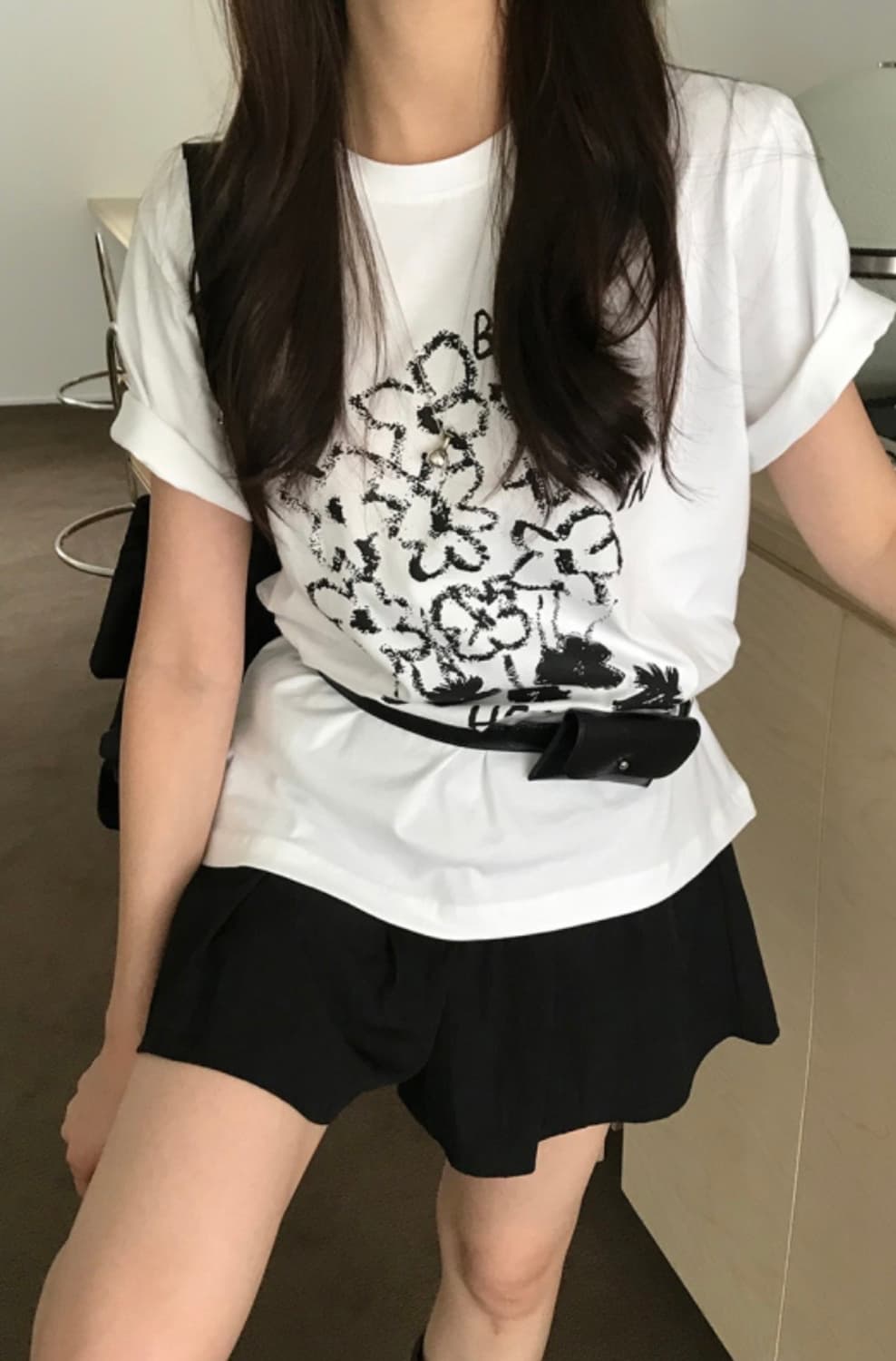 언더라임 플라워 반팔티셔츠 포켓백팩 미니 벨트 코디 세트 상품이미지2