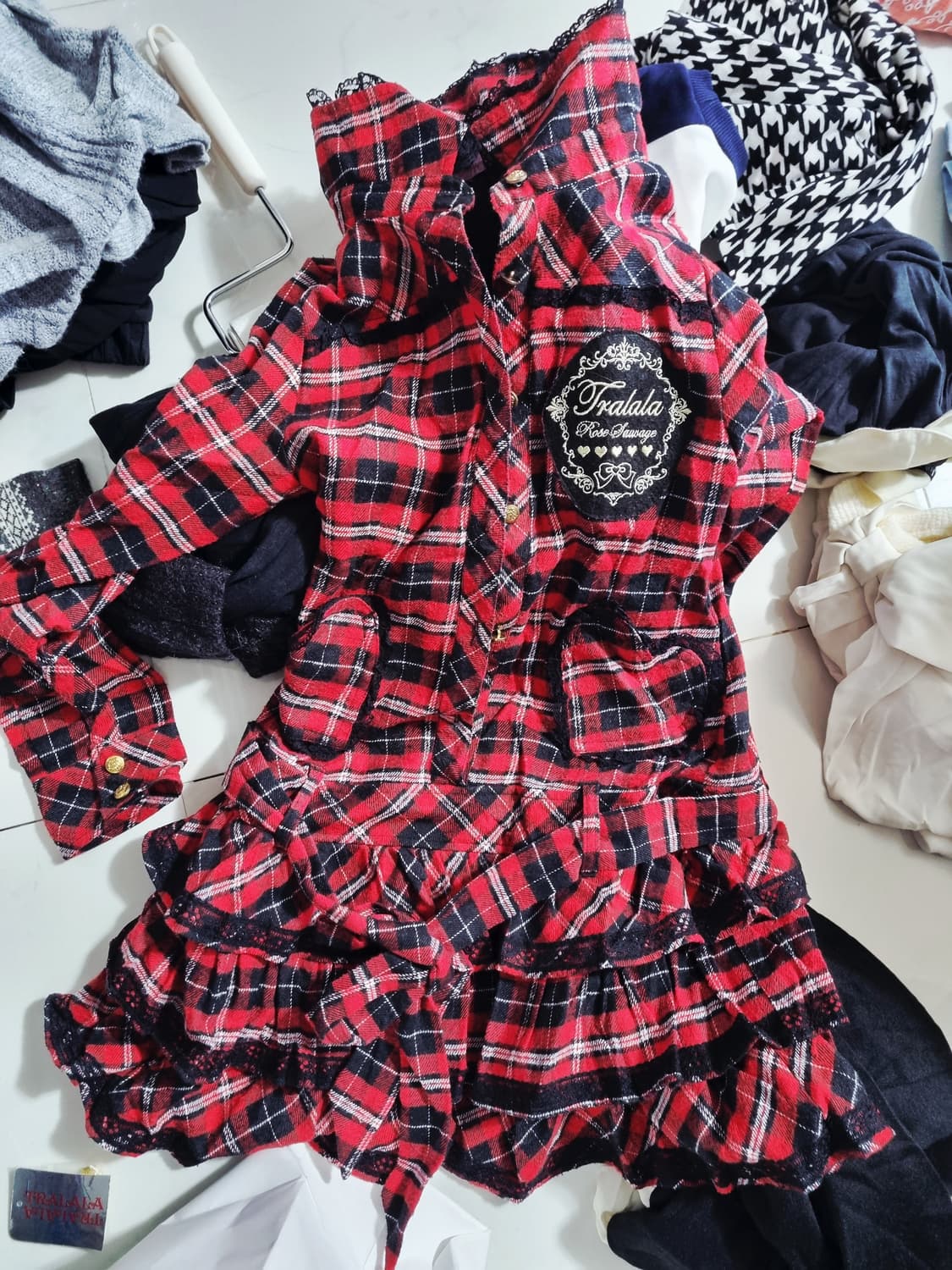 lizlisa Tralala 체크 프릴 후드 원피스 상품이미지3